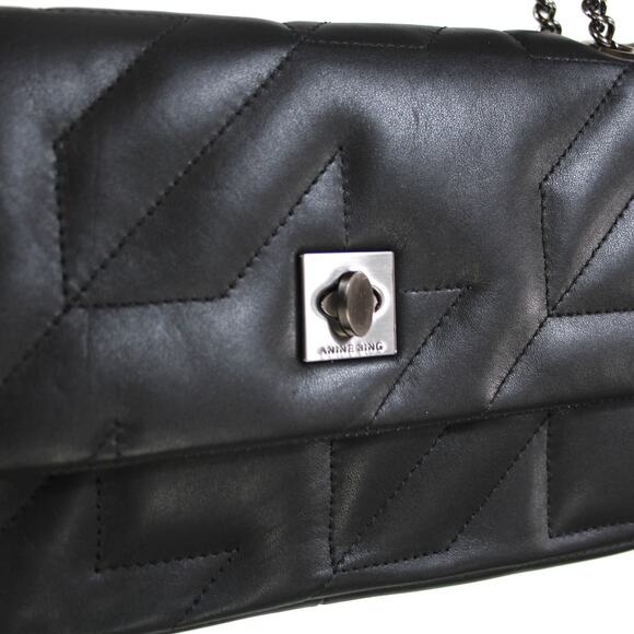 Anine Bing Black Quilted Houndstooth Chainlink Rectangle Shoulder Bag NEW Flap - Picture 4 of 7